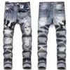 European Trend Jean Letter Star Jean Men Embroidery Patchwork Ripped Jeans Trend Brand Motorcycle Pant Mens Skinny Jeans 911