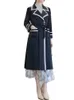 Trench-Coats Femme Miyake Col Revers Double Boutonnage Manches Longues Design De Mode Plissée D'été Femmes En Plein Air Style Décontracté Jupe Veste 230329