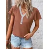 2023 plus size 3xl 4xl 5xl Womens T Shirt Flying Deep V-neck Short Sleeve Button Waffle Panel Tops Heavyweight T-shirt