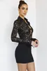 Women's Blouses 2023 Long Sleeve Elegant Sexy Lace See-through Cardigan Hong Kong Style Pure Black Silky Single-Breasted Shirt Top