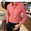 Herren Freizeithemden Korea Stil Hübsche Mode Herrenhemden Button Down Slim Fit Langarm Gestreifte Hemden Asain Größe 230329