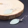 Dangle Earrings Real Jade Gp 18K Gold Plated For Women Light Green Jadeite Chalcedony Leaf Heating Hook 36 12mm