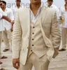 Męskie dresy, aniebritney Summer Beige Beige Linen Groom Wedding Suits Niestandardowe plażowe smoking najlepsze mężczyzn garnitury szczupłe blezer z spodniami 2019 W0329