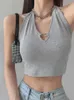 Women's Tanks Camis Women Halter Tank Tops Hollow Sleeveless Camis Sexy Metal Heart Backless Vest Korean Fashion Casual Kpop Crop Tops P230328