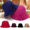 Stingy Brim Hats Women Solid Wool Felt Dome Fedoras Caps Autumn Winter Retro Flower Cap Princess Hat Ladies Bucket