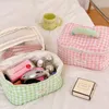 Cosmetische tassen tas dames plaid make -up case organisator brief borduurwerk pouch reis toiletrie roze grote schoonheid roze schoonheid