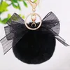 Keychains 2023 Bowknot Fur Pom Keychain Imitated Ball Key Chians Keyring Porte Clef LLavers Chain For Bag Charm GL5025