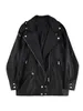 Damesleer Faux Leather Sungtin Black Pu Leather Jacket Dames met Ultrafine Belt Korea Loose Fit Motorfiets Lederen jas mode 230329