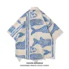 Men's Casual Shirts Oversized American Style Summer Fried Street Fashion Small Fish Print Personalized Mens Casual Shirts 230329