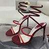 2023 Femmes Sandales À Talons Hauts Strass Chaussures Cheville Wrap Talons Hauts De Mariage Cristal Incrusté De Serpent De Luxe Designer De Mode 9.5cm Noir Blanc Rouge Chaussure Habillée Avec boîte