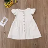 Filles Robes Enfant Enfant Bébé Fille D'été Volants Manches Coton Lin Fête Enfants Casual Bouton Poche Robe D'été Vêtements 230329