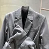 Damespakken 2023 Spring Fashion Bow Gray Blazer For Women Elegant Professional Suit Jack Ins Ladies Coat Outwears Long Coats