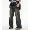 Męskie dżinsy vintage Y2K Painted Circle Pasple Straight Flare Pants Męskie Harajuku Streetwear Casual Buggy Dżinsy Owwrotne dżinsowe spodnie 230329