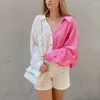 Women's Blouses 2023 Fall Fashion Shirts For Womens Tops And Elegant Button Up Shirt Collared Patchwork Blusas Elegantes Color Block