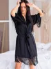 Kvinnors sömnkläder Linad Tassels Robes For Women Three Quarter Sleeve Sashes Black Bathrobe Female 2023 Spring Fashion Woman kläder