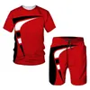 Tracki męskie Summer Europejskie i amerykańskie duże trend męski Casual TrackSuits 3D Digital Print Tshirt Shorts Zestaw 2 sztuki 230329