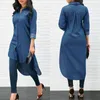 Women's Blouses 2023 Women Long Denim Tuxedo Shirt Dress Sleeve Loose Blouse Lady Fashion Casual Jean Summer Tops