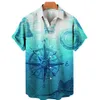 Mäns casual skjortor unisex retro mäns hawaiian skjorta plus size skjorta segelbåt kompass marin 3d tryck retro mäns skjorta lös kort ärm 230329