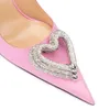 Mach Üçlü Kalp Saten Pompa Ayakkabı Patent Patent Deri Kristal Emelli Elbise Ayakkabı Denim Kadın Stiletto Topuk Akşam Ayakkabı Tasarımcısı Cleo Kristal Pembe Düğün Ayakkabıları
