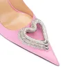 Mach Triple Heart Satin Pump shoes Patent Leather Crystal Embellished Dress Shoes Denim women's Stiletto Heel Evening shoes Designer Cleo Crystal Pink Wedding shoes