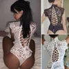 Womens Jumpsuits Rompers Women Sexy Full Lace Seethrough Cheongsam Turtleneck Hollow out Nightwear Underwear Erotic Bodysuits Jumpsuit 230329