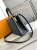 2023 Tygväska handväskor Kvinnor Fashion Quality Mini Handle Cowhide Real Leather Black Handbag Medium Handmiterad guldlås Rem Purse axelväska Kvinnor