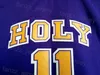 مدرسة Holy High School John Wall Jersey 11 College Shirt College Team Color Purple for Sport Fans University تطريز القطن الخالص وخياطة رجل NCAA