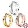 925 Silver Women Fit Pandora Ring Heart Original Crown Crown Fashion Rings Ringlaid Three Ring Interwoven femme