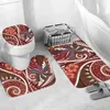 Toilet Seat Covers Polynesian Home Set - Floral Abstract Bathroom 3D Printed Pedestal Rug Lid Cover Bath Mat