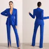 Pantaloni estivi per la madre della sposa, abiti da donna blu royal, blazer da sera formale per feste, pantaloni slim svasati, 2 pezzi