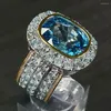 Cluster Rings Huitan Gorgeous Women For Party Big Sky Blue Stone Two Tone Design Noble Ring Birthday Gift Mon Brilliant Jewelry