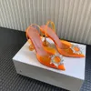 2023 女性デザイナーヒールクリスタル装飾パンプス靴スプールスティレットヒールサンダル女性の高級デザイナードレスシューズイブニングスリングバックストラップ工場履物