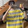 Men's T Shirts Stripe Mens 2023 O-Neck Yellow Tshirt Casual Home Tee For Summer Harajuku T-Shirt Male Men T-shirts Korean Tops Clothes