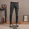 Jeans da uomo Streetwear Moda Uomo Jeans Retro Nero Grigio Stretch Slim Fit Jeans strappati distrutti Uomo Patched Designer Pantaloni Hip Hop Hombre 230329