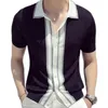 Heren polos lente zomer Brits stijl man man korte mouw streep polo shirt mannen gebreide slanke vest revers knop tee boven shirts