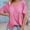 Women's T Shirts Women's Tees Short-sleeved American Solid Pullover Color V-neck T-shirt Blouse Deep V Neck Shirt