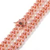 Chains Hip Hop Jewelry 12mm Pink Zircon Cuban Link Necklaces Rose Gold Luxury Bling For Men And Women Fashion GiftChains