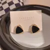 Koreansk guldfärg svart droppörhängen för kvinnor dubbel fyrkantig märke kristall lyxig bröllop örhänge tillbehör orecchini brincos