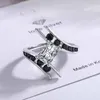 Cluster Rings Trendy Black Zircon 925 Sterling Silver Ring for Women Jewelry Justerbar Crystal Square Geometric Cool Lady Giftcluster