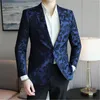 Мужские костюмы 5xl Men Blazer Одинокая грудь цветочная сцена с длинным рукава