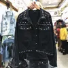 Women's Jackets Arriva 2023 Women Harajuku Denim Jacket Coat Heavy Hand Beaded Rivet Short Black Jeans Student Basic Coats Outfit