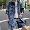 Men's Tracksuits 2022 Summer Man Desenta manga curta camisas de tamanho grande shorts de estilo coreano Patch Casual Stristê roupas de traje curto homem preto azul 5xl W0329