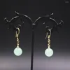 Boucles d'Oreilles Pendantes Réel Jade Gp Plaqué Or 18K Pour Femmes Vert Clair Boule De Pierres Précieuses Crochet Chauffant 32 10mm