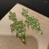 Dangle Earrings Luxurious Big Crystal Green Branches Leaves Water Droplets Earring Women Jewelry Tassel Korean Fashion Vintage Fairy Grunge