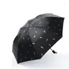 Paraplyer icke-automatisk regn sol paraply svart beläggning parasol anti-uv 3 vikning 8 revben vindbeständiga stora vindtäta kvinnor män
