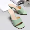 Sandals Summer Fresh Green Purple Slides Shoes Women High Quality Slip On Square Toe Heel Casual