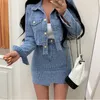 Two Piece Dress Nomikuma Demin 2Pieces Skirt Sets Autumn Fashion Short Coat High Waist Mini Skirts Korean Women Jeans Outfits 6V321 230329