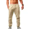 Men's Pants Casual Breathable Cotton Linen Trousers Men Clothing 2023 Mid Waist Drawstring Solid Long Fashion Sweatpant