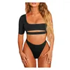 Damskie panie kąpielowe solidne jedno ramię w pół rękawie bikini osobne damskie moda kąpielowa moda push-up w wysokiej pasie bikinis Z0327