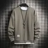 Felpe con cappuccio da uomo Felpe Autunno Harajuku Felpe Uomo Casual Tinta unita Felpa ONeck Fake Two Pullover Mens Base Top Streetwear 230329